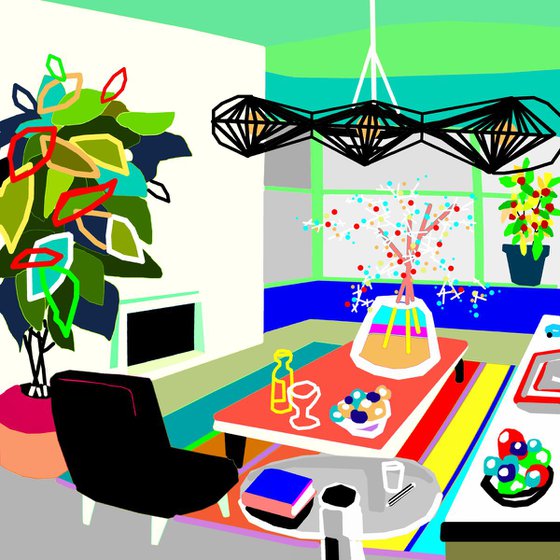 The living room (El salón viviente) (pop art, interiors)