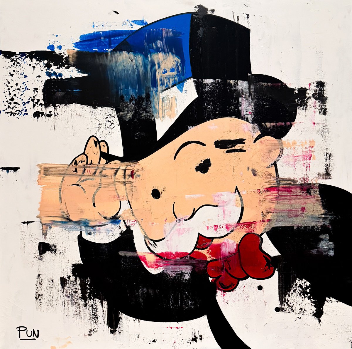 Cartoon Portrait Acrylic Painting By Carlos Pun Art, 35 X 35, Mister Monopoly Abstract, Original Artwork