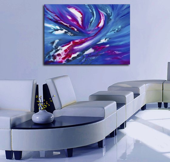 Blue sky II, the series, 100x70 cm, Deep edge, LARGE XL, Original abstract painting, oil on canvas