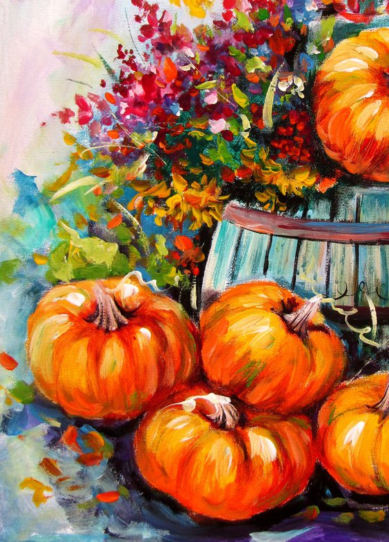 Pumpkins and flowers III