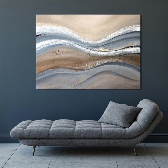 Interwoven Currents. Neutral Beige Grey Gold