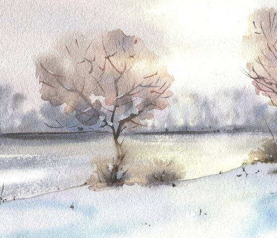 Ukrainian watercolour. Winter sun