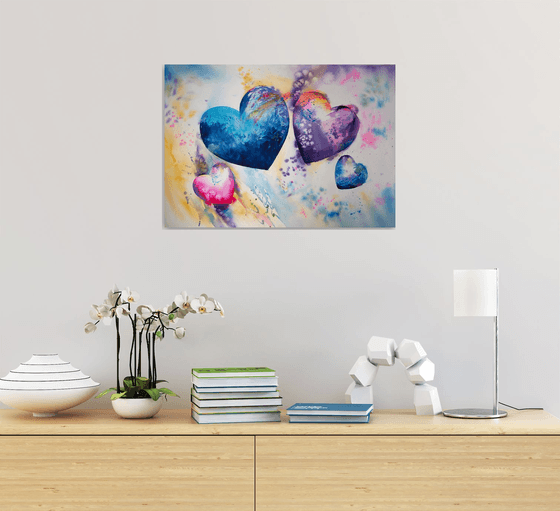 Heart painting, Hearts family, Commission, Commissioned painting, Watercolour