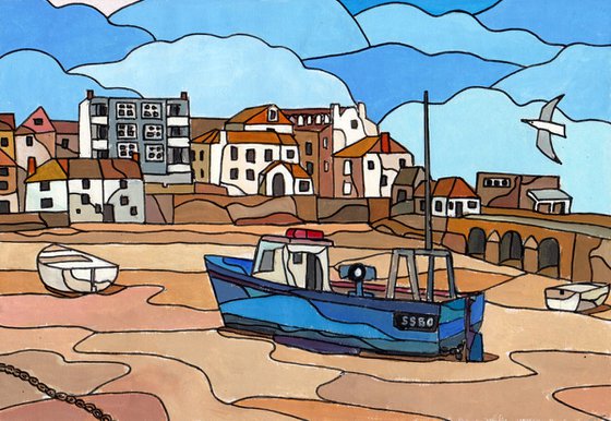 "The blue boat, St Ives harbour"