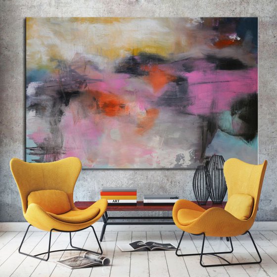 A State of High Spirits and Rites of Passage - Pink Black Abstract 60" x 40" (101 cm x 152 cm)