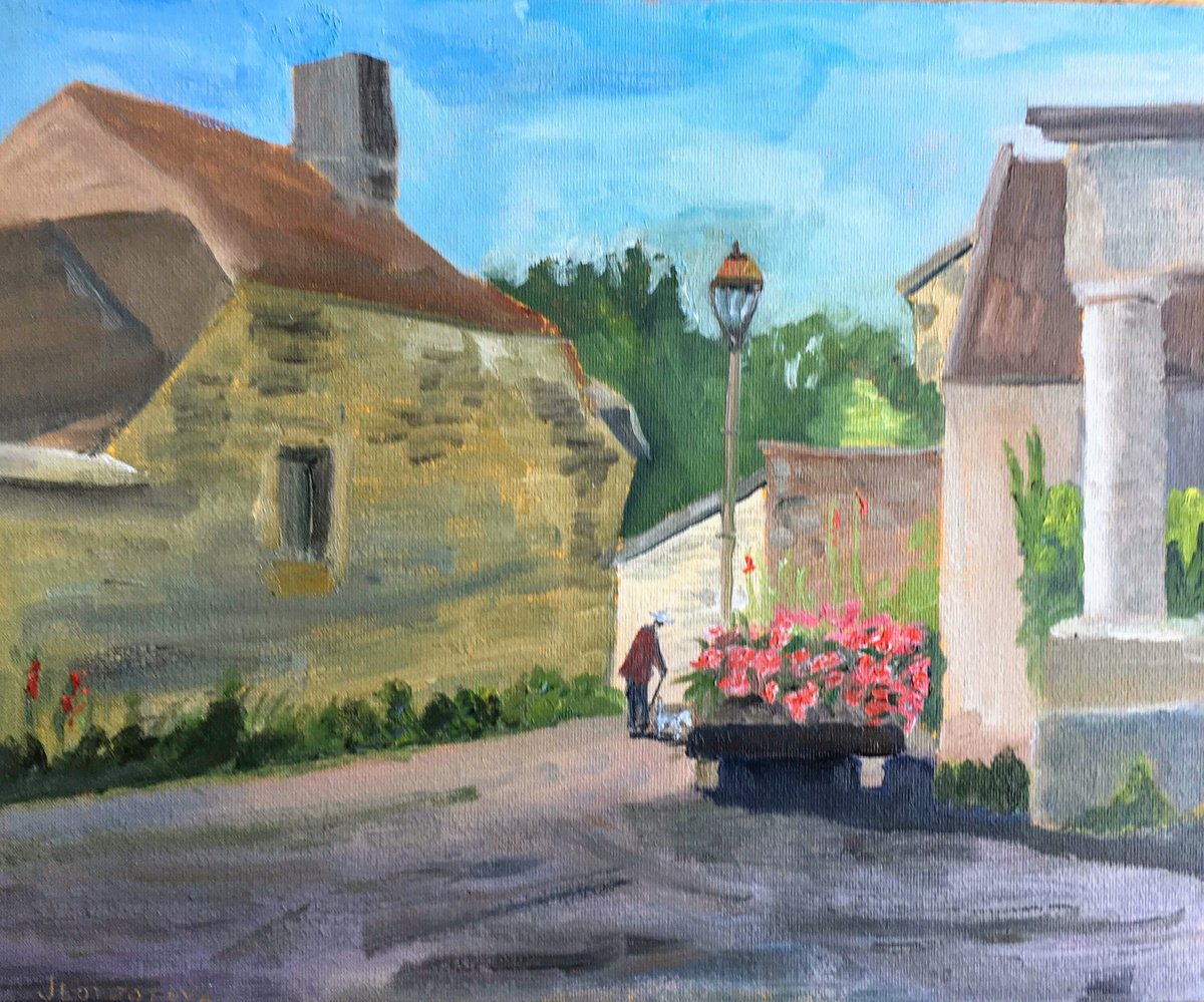 Burgundy hilltop Village, an original oil painting by Julian Lovegrove Art