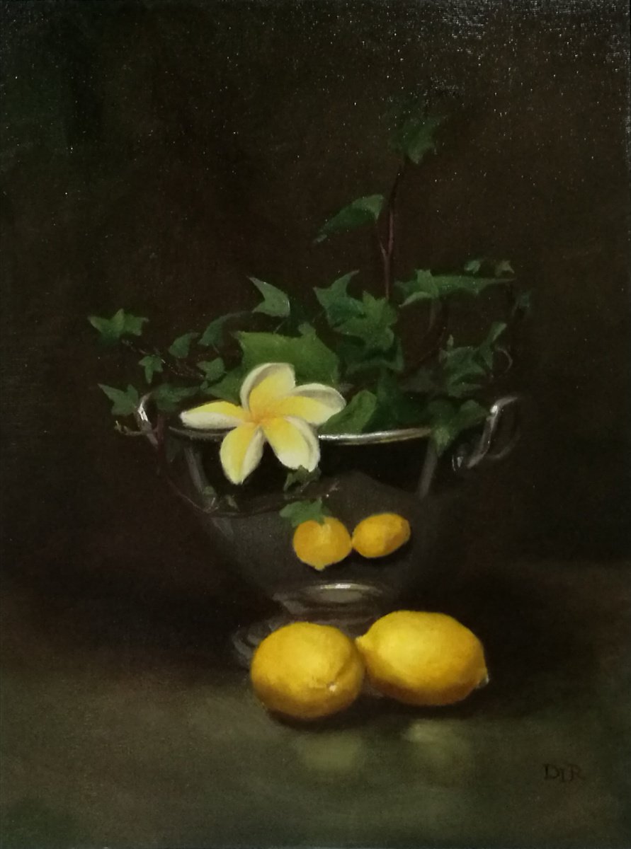 Still life with ivy, lemons and frangipani by Daniela Roughsedge