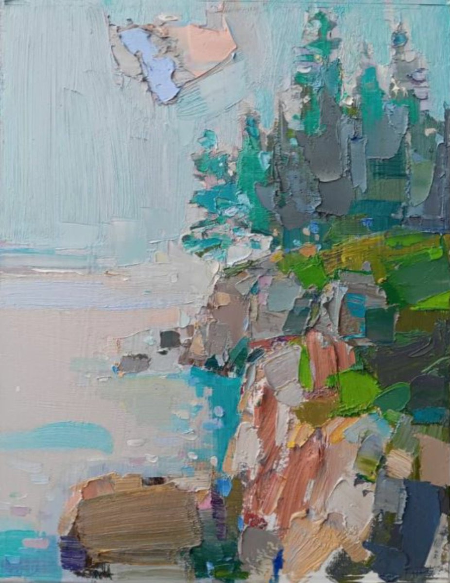 Impressionistic Landscape Oil Painting By Ruslan Khais, 14 X 18", Mist, Original Artwork