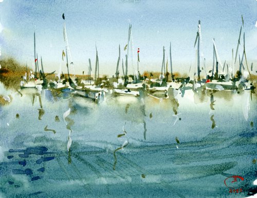 Sailboats in the port. by Tatyana Tokareva