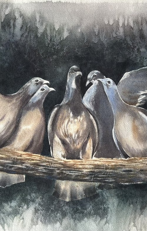Birds on branch by Alina Karpova