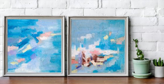 Blue mood abstract (diptych)