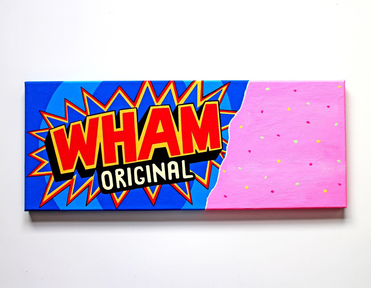 Urban And Pop Still Life Acrylic Painting By Ian Viggars, 20 X 8, Wham Bar Retro Sweet, Original Artwork