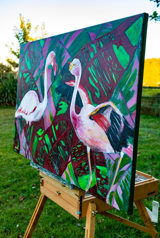 Sister Flamingos, Original painting, Ready to hang by WanidaEm