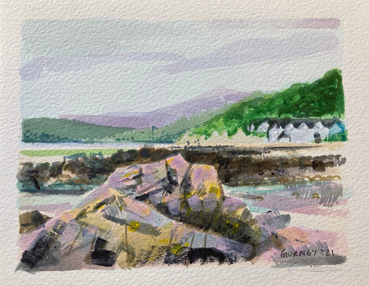 View to Rockcliffe Cottages, Rockcliffe, Dumfries, Scotland - Sketch by Paul Gurney