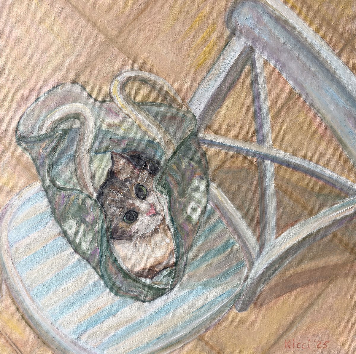 Cat In A Bag By Katia Ricci, 12 X 12, Artwork For Sale On Artfinder