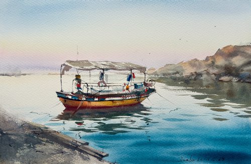 Boat on the pier #4 by Eugenia Gorbacheva