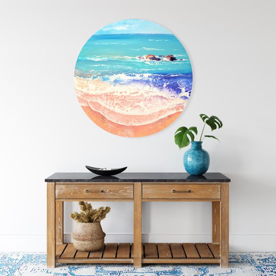 Pink Shore - Round Painting
