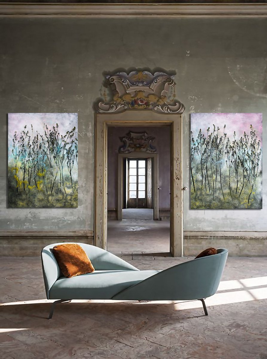 Impressionistic Landscape Painting By Milena Nicosia, 82 X 55", Otium (Dittico), Original Artwork