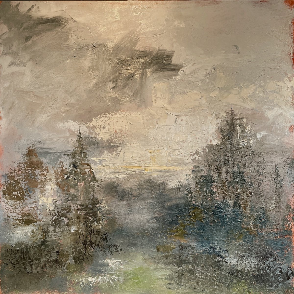 Impressionistic Landscape Oil Painting By Sherry Edmondson, 31 X 31", A Warm Glow Of Happiness, Original Artwork