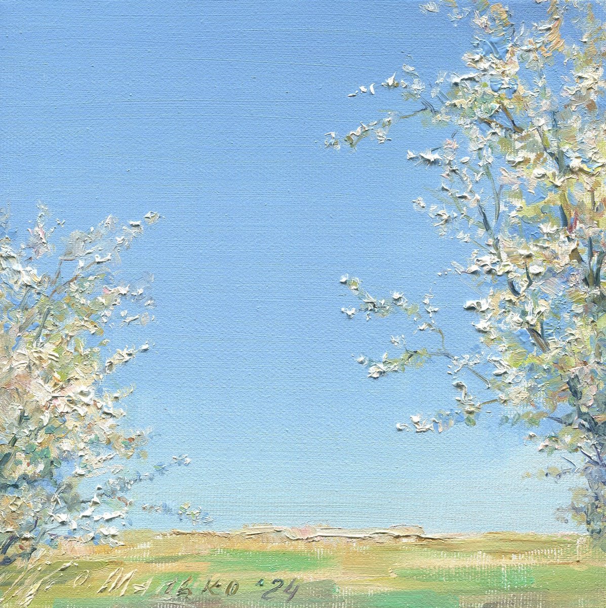 Sky blue sky / ORIGINAL oil picture ~8x8in (20x20cm) by Olha Malko