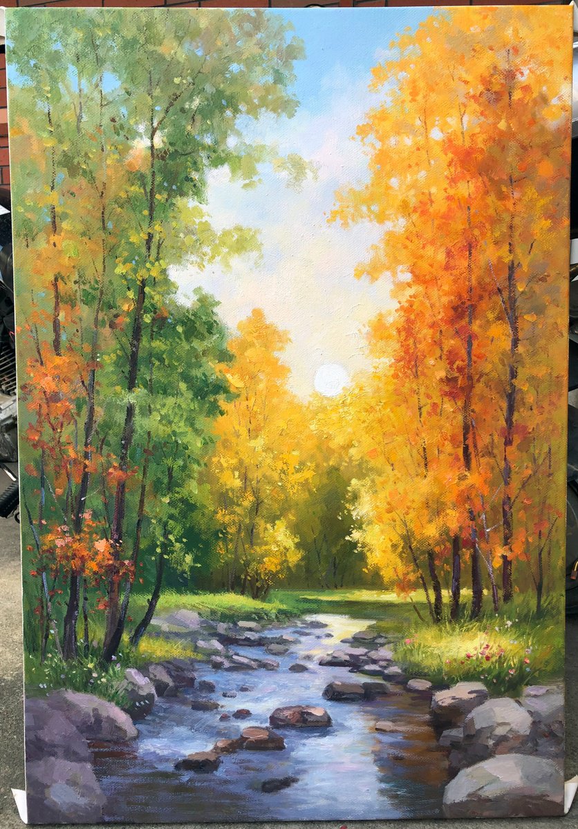 Impressionistic Landscape Oil Painting By Jianzhe Chon, 24 X 35, Spring Z044, Original Artwork