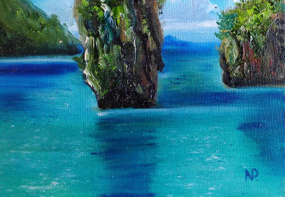 Bali, original small sea ocean sky oil painting, Gift bedroom painting