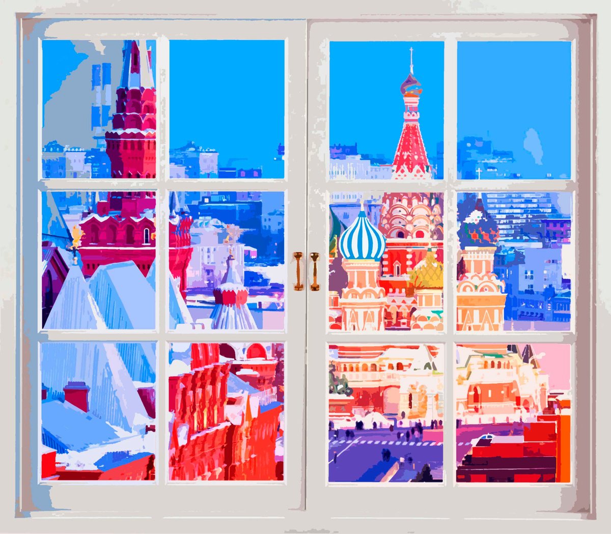 Window on Red Square Moscow Kremlin Russia, red colorful impressionistic landscape art. La... by BAST