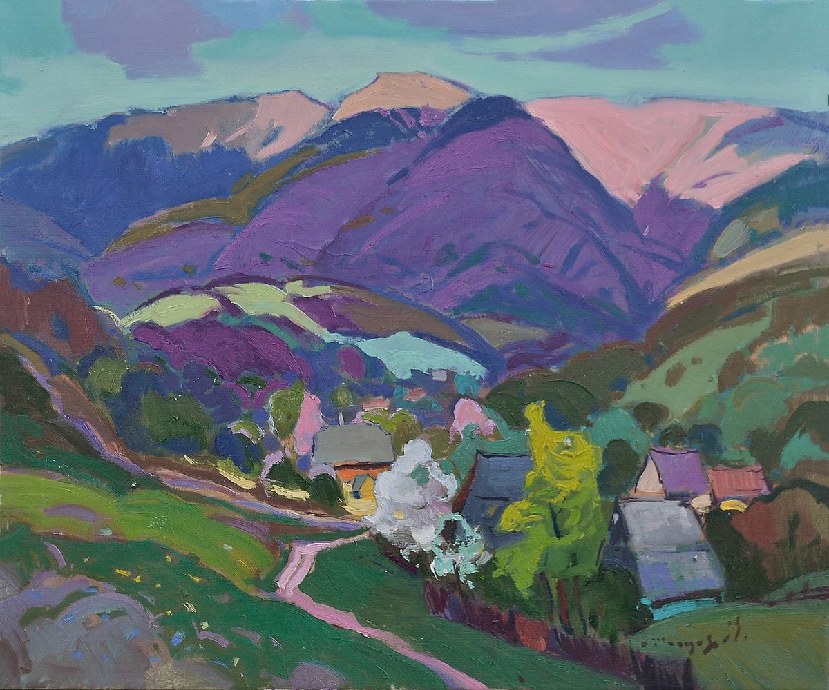 Impressionistic Landscape Oil Painting By Alexander Shandor, 28 X 24, Village Of Negrovets, Original Artwork