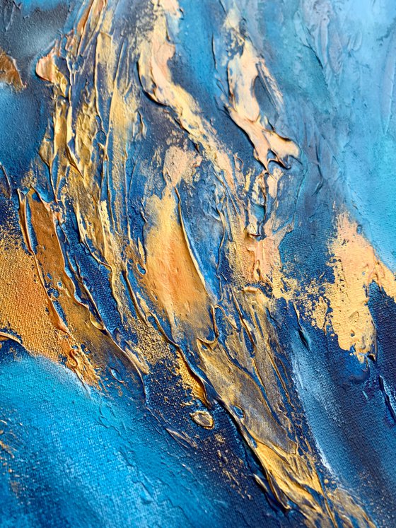 COMMISSIONED ARTWORK FOR M N-K - Blue Planet #2 - XL LARGE,  TEXTURED ABSTRACT ART – EXPRESSIONS OF ENERGY AND LIGHT. READY TO HANG!
