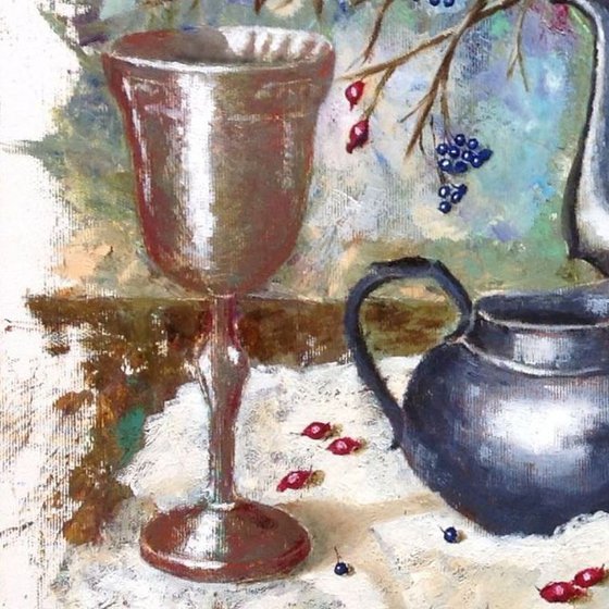 Blue Jar and Silver Service