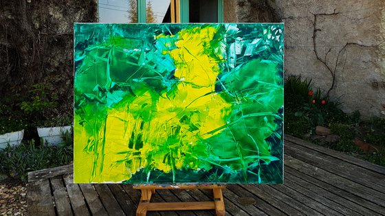 Abstract in yellow and green - Impasto Vivid colors Energy Vibrant lines Modern Texture Spontaneous