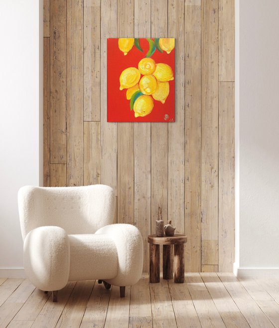 Golden Lemons on Red
