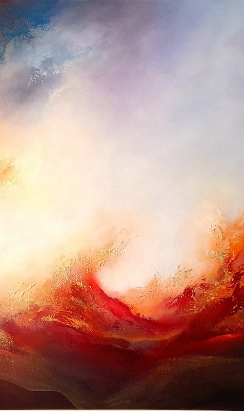 WRATH OF ANGELS XIII (Large skyscape/seascape original oil painting 90 X 60cm) by Gillian Luff