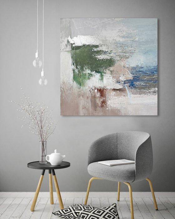 "Green Wave 3" Blue green gray abstract art
