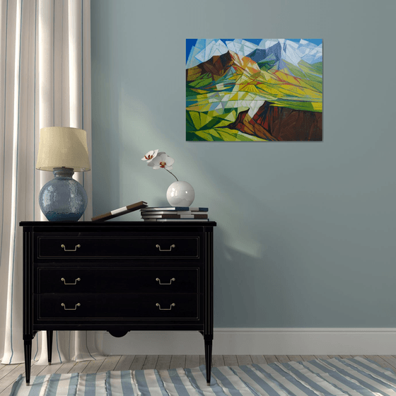 Cubism - Mountains - 2 (60x80cm, cubism, oil painting, ready to hang)