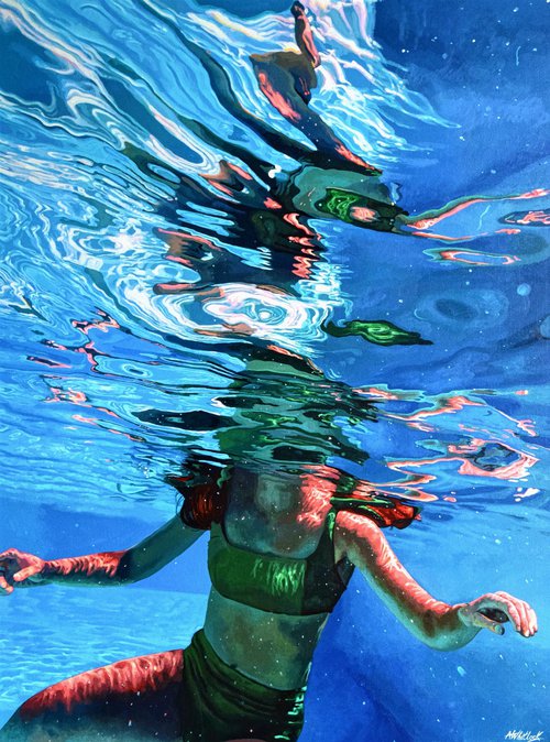 Flare II - Swimming Painting by Abi Whitlock