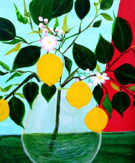 Lemon Branch In A Glass Vase