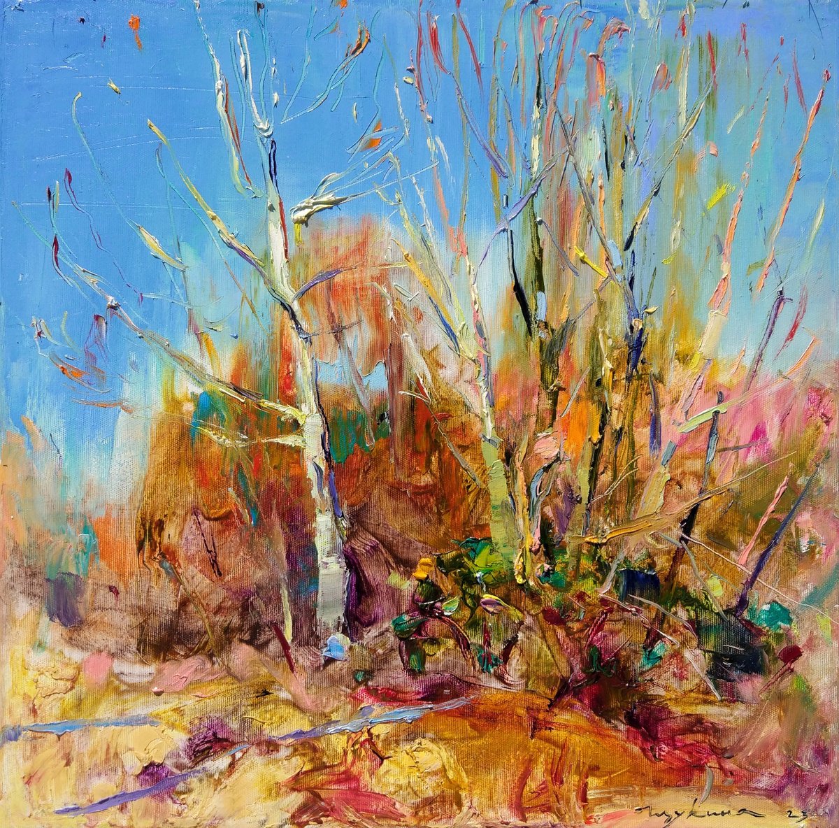 Expressive Oil Painting , Spring Sunny Landscape By Helen Shukina, 20 X 20, Artwork For Sale On Artfinder
