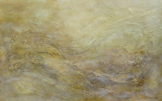 GOLDEN WAVES. Large Abstract Painting with Texture in Beige, Gold, Bronze Neutral Colors. Contemporary Art