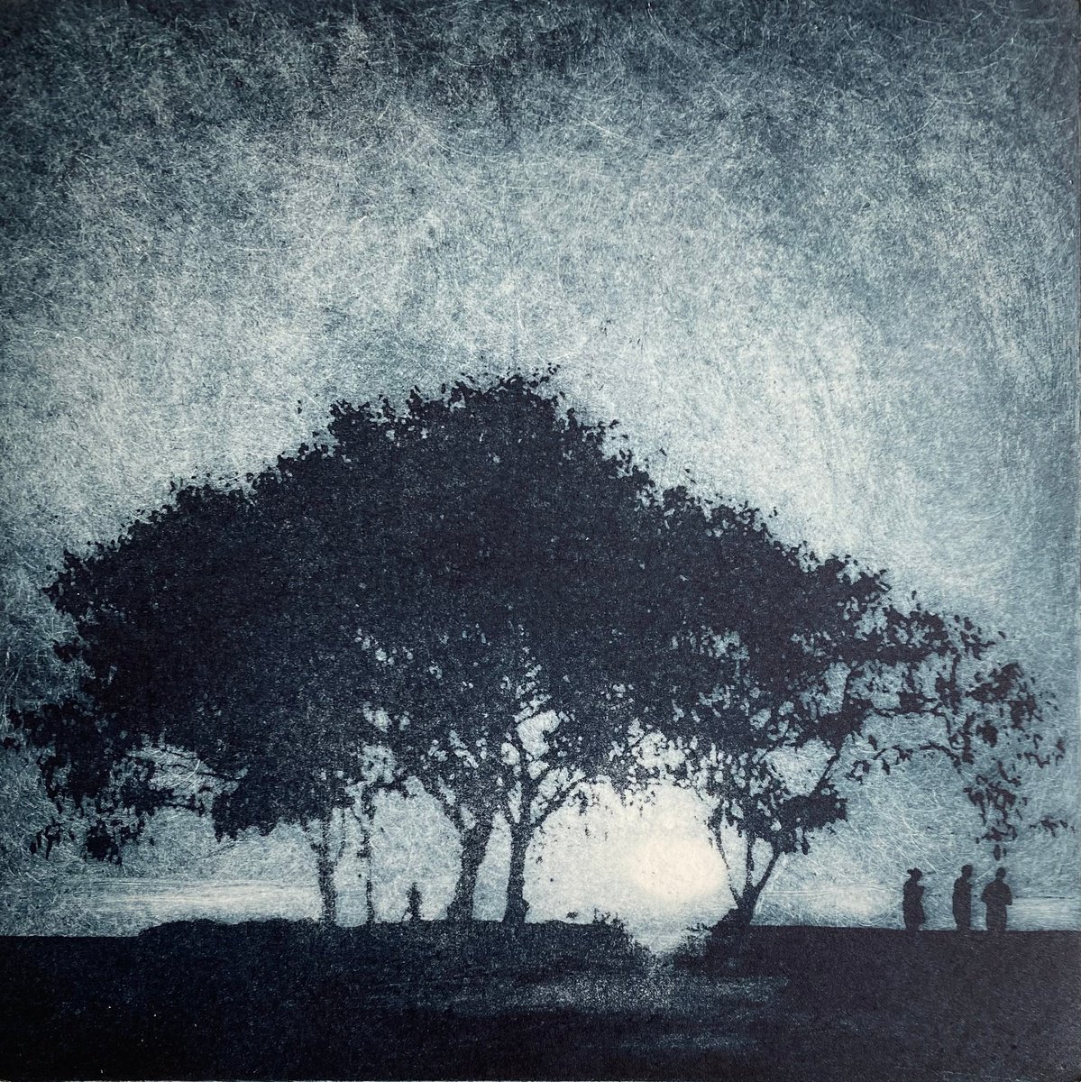 Graphic Landscape Etchings & Engravings By Rebecca Denton, 9 X 9", End Of The Day, Original Artwork