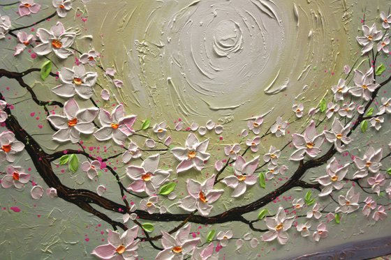 Blossom Sakura - Large Textured Painting, Blossom Tree Art, Impasto Sakura Painting