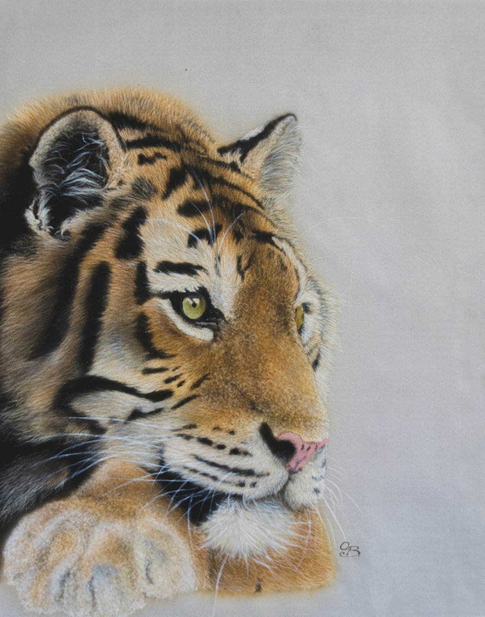 Dreaming tiger - silk painting by Olga Belova