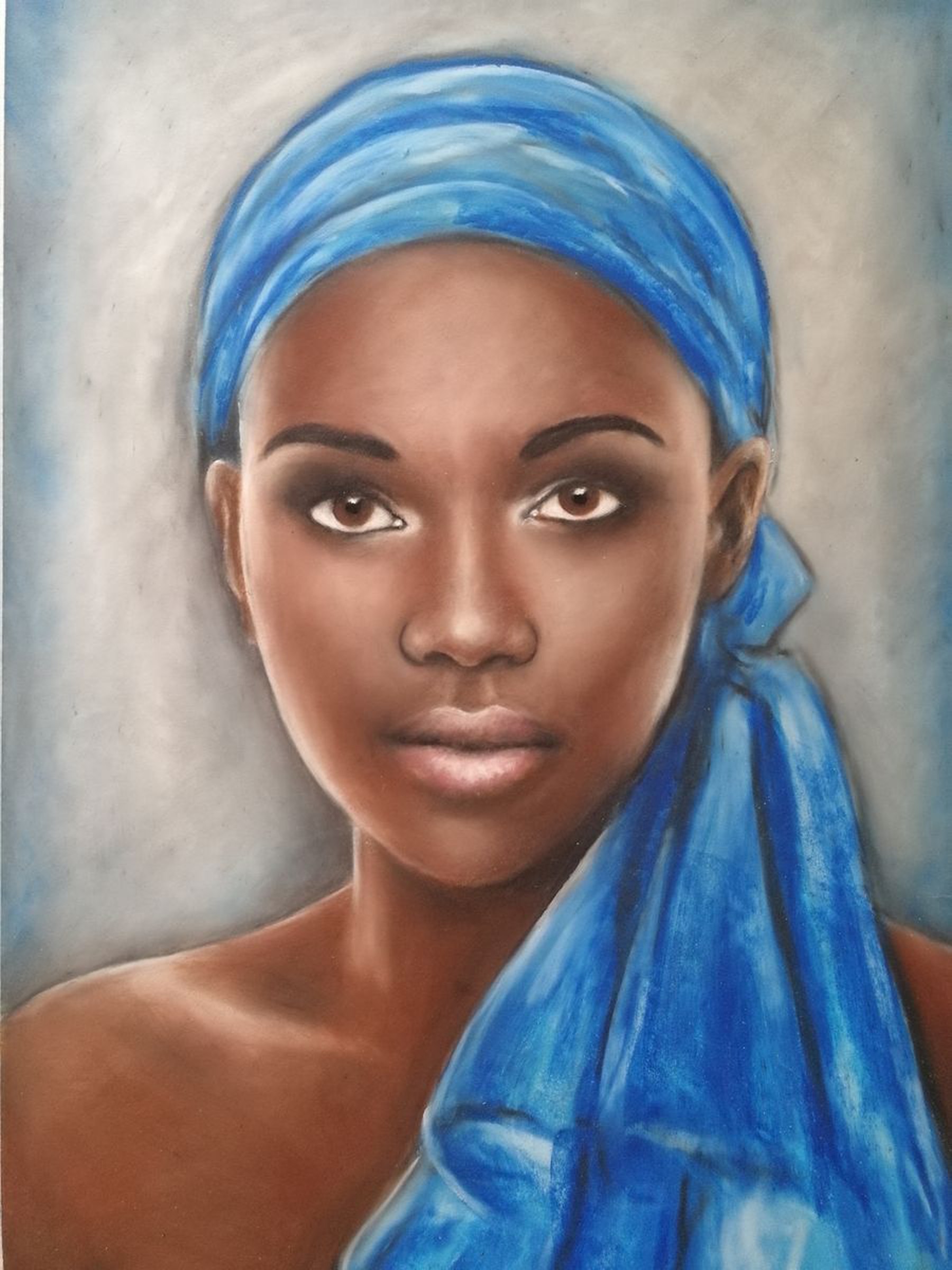 African Woman Original Oil Pastel Portrait Pai Artfinder