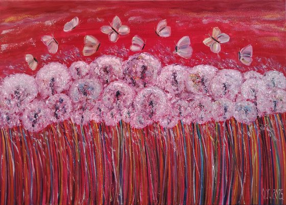 Field of sparkling dandelions
