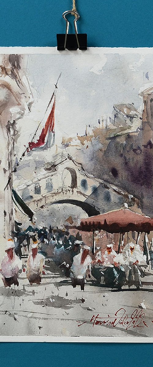 Venice, Original Watercolor On Paper. by Marin Victor