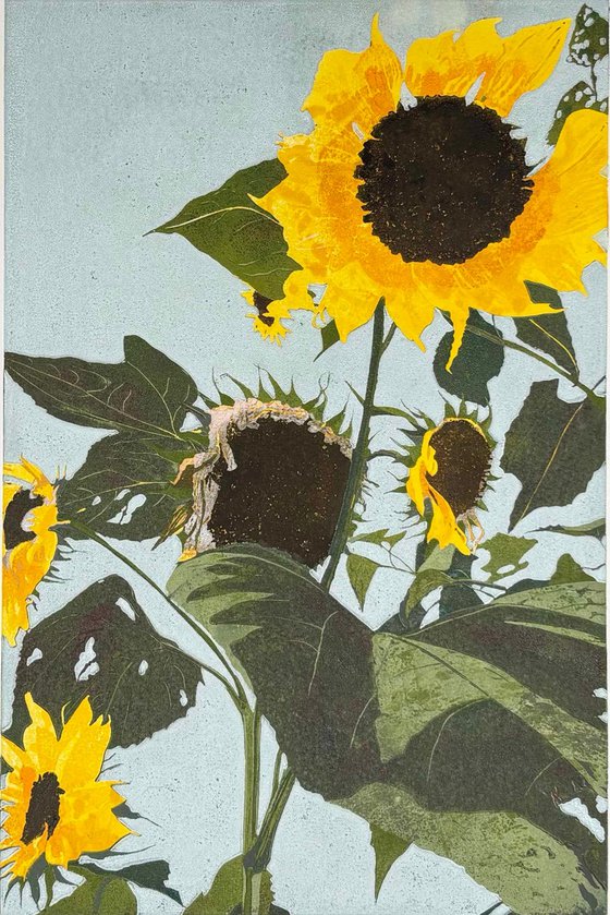 Sunflowers - Linocut Print