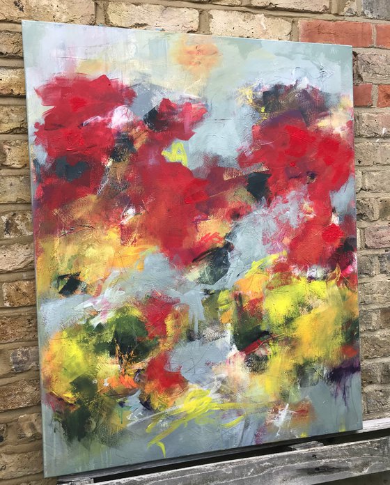 Bright Flowers, Stormy Day - Large, contemporary painting