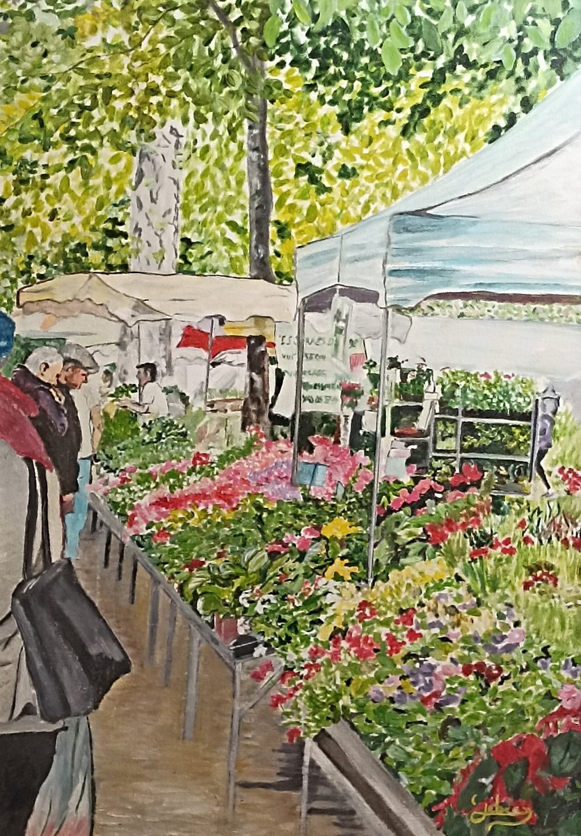 Impressionistic Botanical Oil Painting By Isabelle Lucas, 15 X 22, Flowers Market, Original Artwork