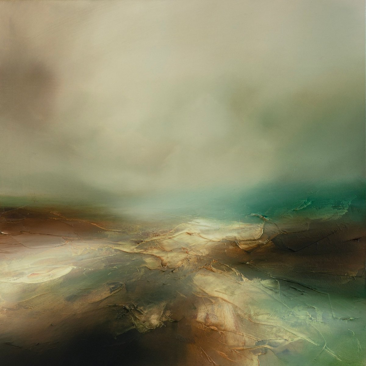 Abstract Landscape Oil Painting By Paul Bennett, 20 X 20", When Seas Collide, Original Artwork