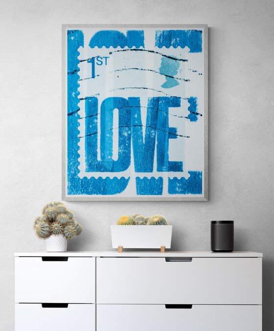 First Love (Blue) - Stamp Collection Art
